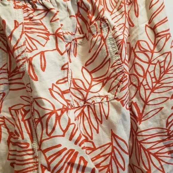 Lane Bryant Pull On Linen Blend Pants Cream Red Palm Leaf Print Womens 14/16 - Picture 10 of 12